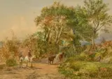 British, a wayfarer and a cattle drover on a country lane by George Hayes, 1864, watercolour, offered May 2022