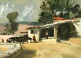 British, A Spanish dwelling with horses and figures resting by H. B. Brabazon, watercolour, sold May 2022