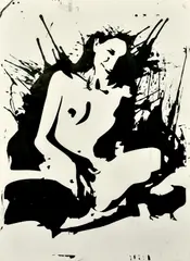 South African, and untitled study of a female figure, black ink by Kendell Geers, ink, sold May 2022