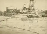 Low Tide, Hammersmith by Leslie Moffat Ward, etching, sold May 2022