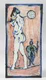 British, nude female figure on a tightrope, painted stoneware by Eric James Mellon, 1997, sculpture, sold May 2022