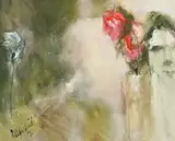 A still life composition with a head study by Helen Digby-Smith, 1970, mixed media, sold Apr 2022