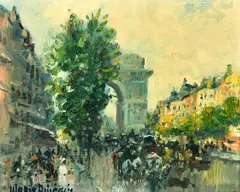Italian, figures and horses on the Champs-Elysees by Merio Ameglio, oil on canvas, sold Apr 2022