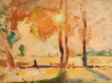 The Courage playing fields, Brentwood by Robert Graham Dryden Alexander, oil on board, offered Apr 2022