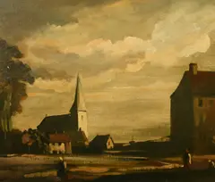 A village church by Philip Hugh Padwick, oil on board, sold Apr 2022