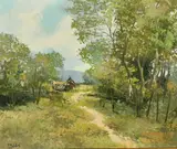 Thai, A jungle settlement in Thailand by Poum Malakoul, 1966, oil on canvas, sold Apr 2022