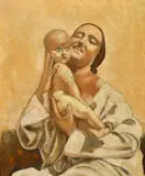Austrian, Portrait of a mother and child by Andreas Kompatscher, oil on panel, sold Apr 2022