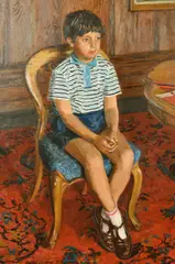 Peter watching television by Stephen Crowther, 1972, oil on board, sold Apr 2022