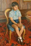 Peter watching television by Stephen Crowther, 1972, oil on board, sold Apr 2022