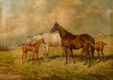 Thorough Bred Mares, Gem of Gems and Activity by William Eddowes Turner, oil on canvas, sold Apr 2022