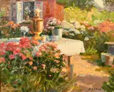 A corner in a blooming garden by Yuri Kuchkin, oil on board, sold Apr 2022