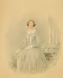 British, A portrait of Hannah Roberts in a formal garden setting by William Spence Robinson, 1848, watercolour and pencil, sold Apr 2022