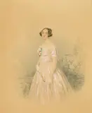 British, A portrait of Mary Hannah Roberts in a formal garden setting by William Spence Robinson, 1848, watercolour and pencil, sold Apr 2022