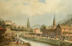 French School, a pair of watercolour scenes of the military review at Metz, 25th of September 1844 by Adrien Lucy, watercolour, sold Apr 2022