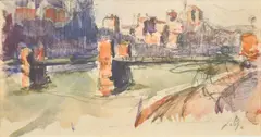 French, A pair of watercolour and pencil sketches of river scenes, one signed in pencil, each 2.75" x 5.75" (2) by Hippolyte Léty, watercolour and pencil, offered Apr 2022