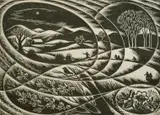 British, a stylized view of a Sussex landscape, woodblock by Gwenda Morgan, pencil and numbered, sold Apr 2022