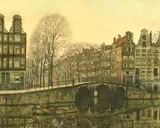 A bridge over a canal in Amsterdam, an etching, aquatint by Franz Everbag, etching, offered Apr 2022
