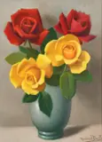 French, A still life of red and yellow roses by Robert Louis Raymond Duflos, pastel, offered Mar 2022