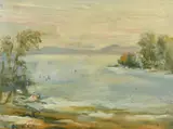 A frozen lake with figures skating by Bjørn Smith-Hald, oil on canvas, offered Mar 2022