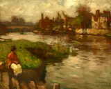 Waiting for the Ferry Near Kingston by Percy William Gibbs, oil on panel, sold Mar 2022