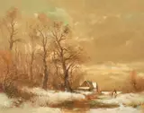 Dutch, a pair of oil on board scenes of figures by a waterway in winter by Jan van Hessel, oil on board, sold Mar 2022