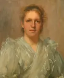 Alma' a bust length portrait of a young lady by Herbert William Foster, 1897, oil on canvas, sold Mar 2022