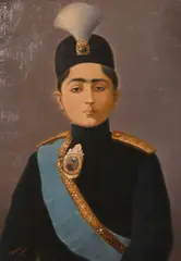 Persian School, circa 1910, A portrait of Ahmad Shah Qajar, Shah of Iran AH 1327-1344 (1909-1925) by Mir Musavar, oil on canvas, sold Mar 2022