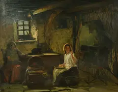 Scottish, figures gathered in a cottage interior by William Stewart, oil on canvas, offered Mar 2022