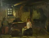 Scottish, figures gathered in a cottage interior by William Stewart, oil on canvas, offered Mar 2022
