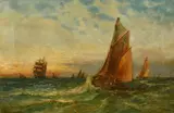 British, A pair of marine scenes, shipping on a rough sea, and sailing boats in a calm, oils on canvas, both signed and dated 1903 and each 10" x15 by George Gregory, 1903, oil, offered Mar 2022