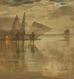 Mussel Gatherers by William Shackleton, oil on board, sold Mar 2022