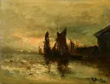 British, A harbour scene with boats and seagulls by George Boyle, 1901, oil on panel, offered Mar 2022