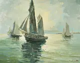 Czechoslovakian, Sailboats in calm waters by Francesco Pablo de Besperato, oil on board, offered Mar 2022