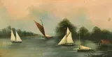 British, A pair, sailing boats on the river, and sails down to come ashore, oils on panel, one signed and dated 1887, both 8" x 14.75 by Charles Beaty, 1887, oil, sold Mar 2022