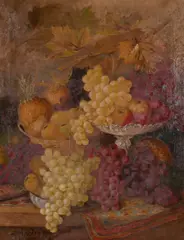 British, A still life of abundant fruit, with grapes and vines by Henry Gummery, oil on canvas, offered Mar 2022
