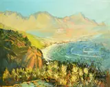 South African, a view of a bay with mountains beyond by Philip Niel Erskine, oil on board, offered Mar 2022
