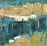 Scottish, A scene of buildings in a landscape by Sheila Macnab MacMillan, oil on canvas, sold Mar 2022