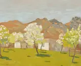British, a Continental view with trees in blossom by Robert Morson Hughes, oil on board, sold Mar 2022