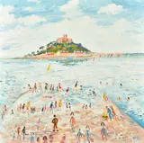 Sailing Day, St. Michaels Mount by Simeon Stafford, oil on canvas, sold Mar 2022