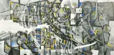 Automotive man' oil on canvas, inscribed and dated '82 and signed and inscribed verso, 24" x 48 by Roger Smith, oil on canvas, offered Mar 2022