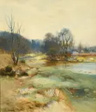 British, a view of a hillside river by Harry Sticks, 1893, watercolour, sold Mar 2022