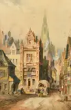 British, Antwerp and Liege, a pair of Continental city views by Charles James Keats, watercolour, sold Mar 2022