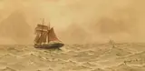 British, sailing barges in open water by Herbert Walter Boyce, 1919, watercolour, sold Mar 2022