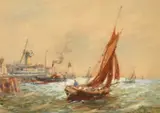 On the Yare' and 'Leaving Port by Robert Malcolm Lloyd, watercolor, sold Mar 2022