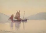 British, Sailboats in calm waters by Claude Rowbotham, 1912, watercolour, sold Mar 2022