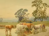 An Evening in Kent by William Sidney Cooper, 1918, watercolour, offered Mar 2022