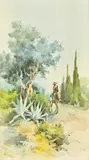 Greek, a scene of a figure on a donkey on a country path by Theophilos Kentarchos, watercolour, sold Mar 2022