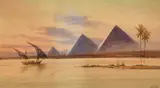 Sunset on the Nile' an Egyptian view by Douglas Houzen Pinder, watercolour, offered Mar 2022