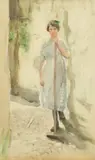 British, a study of a young woman brushing a stone path by Henry Edgar Crockett, watercolour, offered Mar 2022