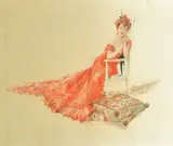 British, an elegant young lady dressed in a red dress by Richard Pannett, watercolour, offered Mar 2022